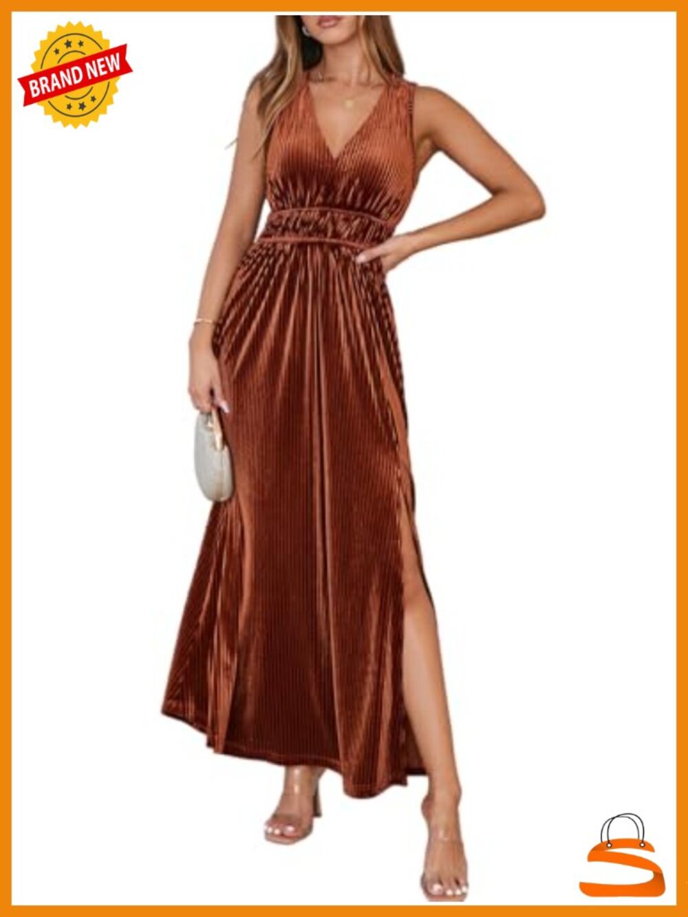 Sleeveless Velvet Maxi Dress High Slit Formal Wedding Guest Cocktail